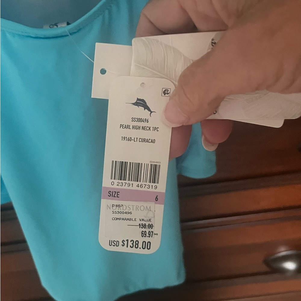Aqua Blue high neck Women's Swimsuit by Tommy Bahama - Picture 6 of 10